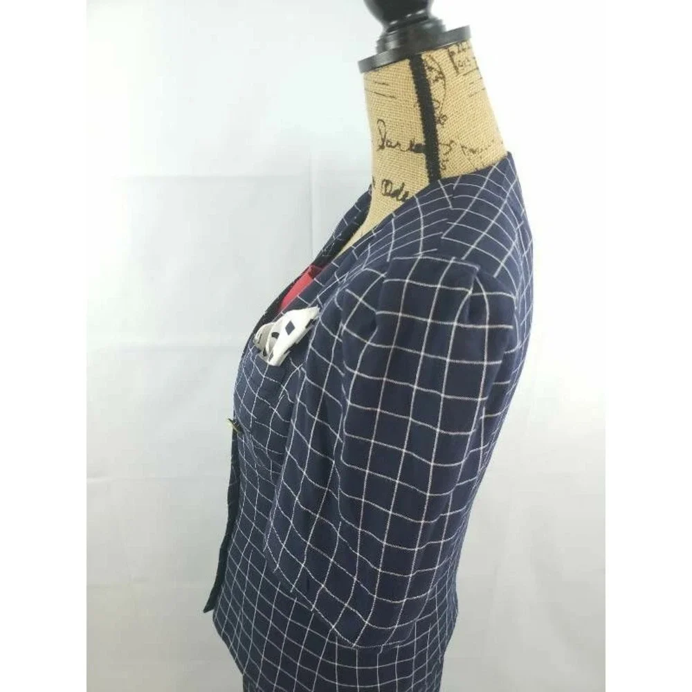 Kasper ASL Women wear Skirt Suit Blue Windowpane Lined Shoulder‎ -Padded 8/9 S54